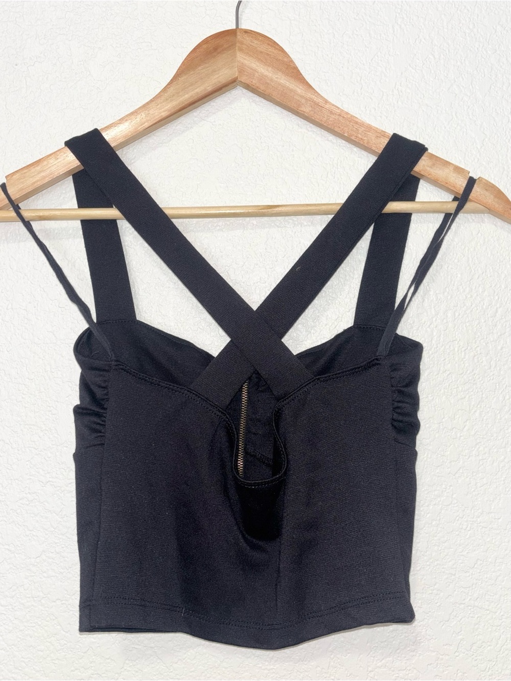 Windsor Small Black Ruched Bustier Crop Top Criss Cross Straps - Picture 5 of 10